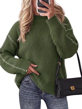 Oversized Chunky Knit Sweater for Women - Cozy Fall Fashion, Contrast Design